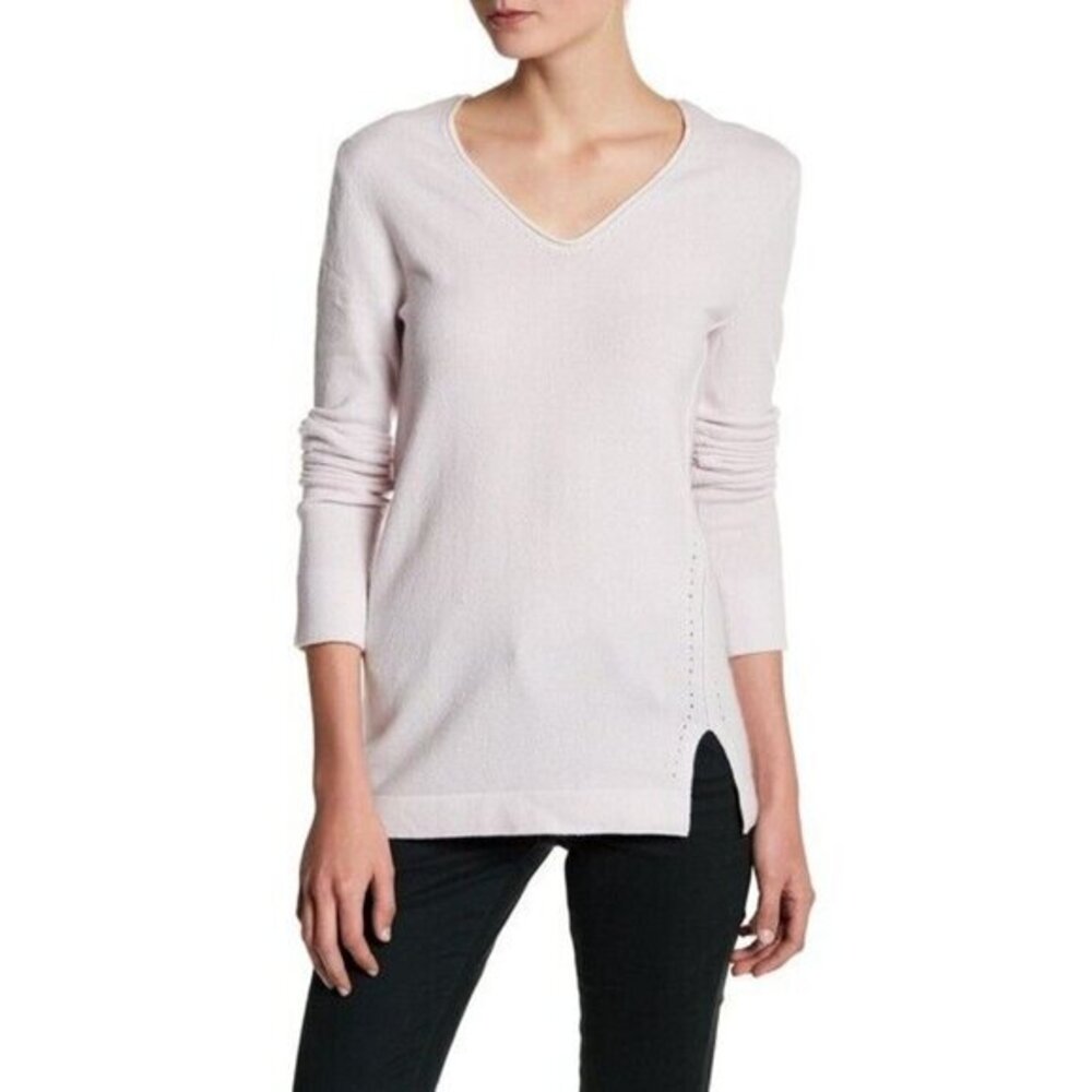 Inhabit Cashmere Sweater V Neck Front Slit Long Sleeves Oyster M New $368